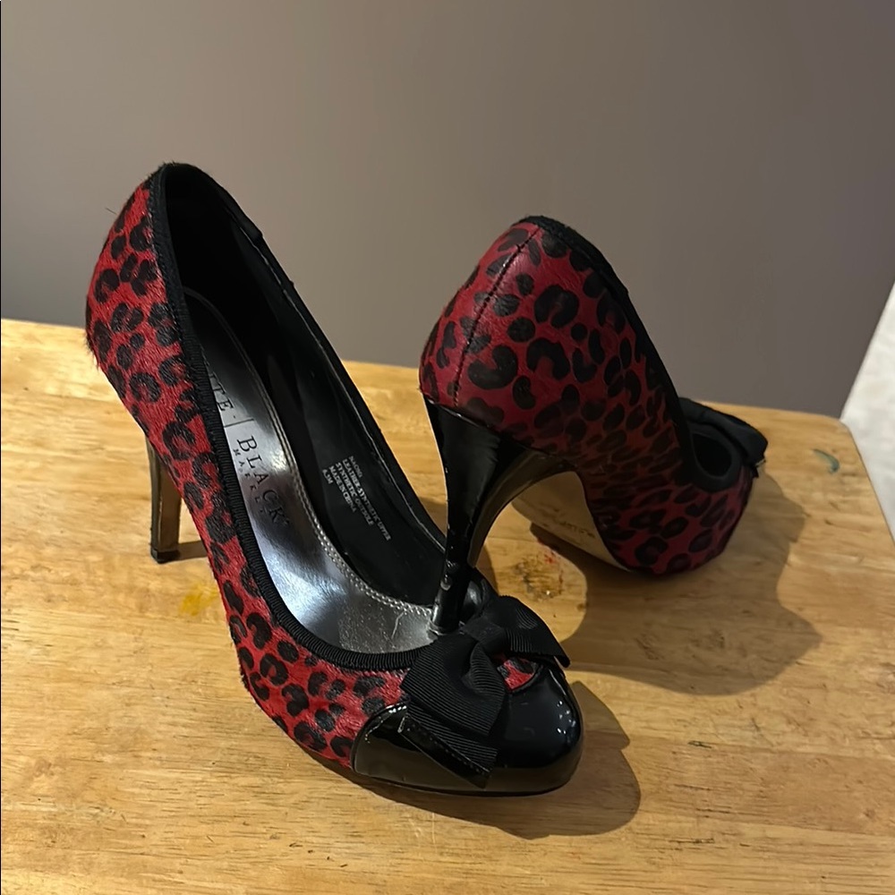 Black and Red Leopard Print Women's Heels